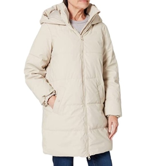 Vero Moda Puffer Stella Quilted Long Coat Cream Oatmeal M NWT - Picture 2 of 11